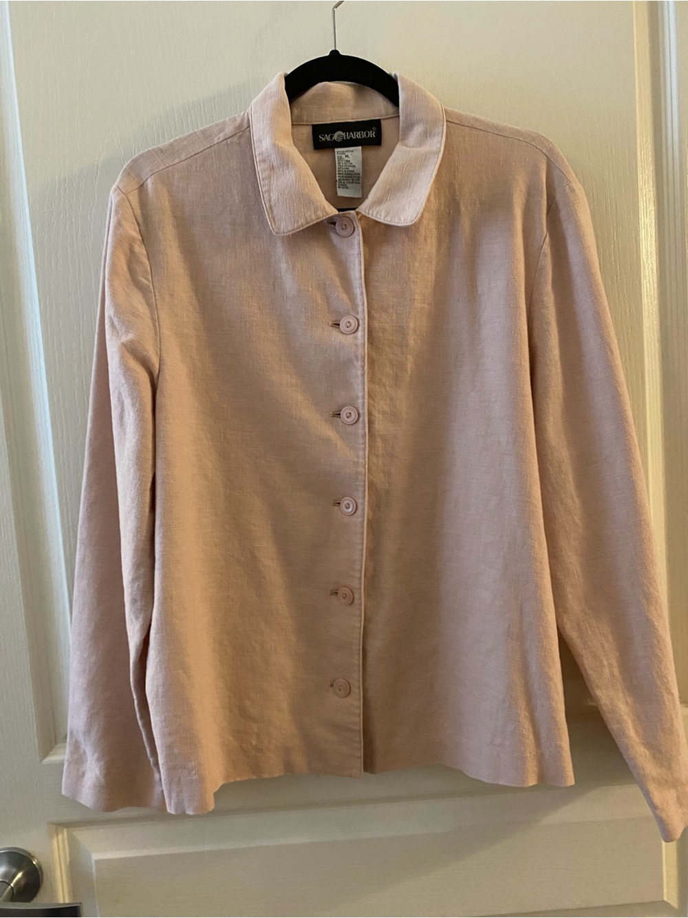 VINTAGE Linen-Cotton Blend Button Down Collared Jacket in Pale Pink - XL